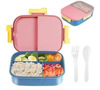 Fiambrera, Lunch Box 1250ml, Bento Box Hermética, 4 Compartimentos Con Cubiertos, Apta Para Lavavajillas y Microondas (sin BPA), Adecuada Para Adultos y Niños, Picnic escolar del trabajo (rose)