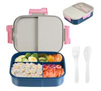 Fiambrera, Lunch Box 1250ml, Bento Box Hermética, 4 Compartimentos Con Cubiertos, Apta Para Lavavajillas y Microondas (sin BPA), Adecuada Para Adultos y Niños, Picnic escolar del trabajo (bleu)