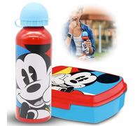 Fiambrera para niños SRV Hub® con botella de agua deportiva de aluminio, fiambrera de plástico de 18 cm y botella de agua de 500 ml para niños (juego de fiambrera de Mickey Mouse)