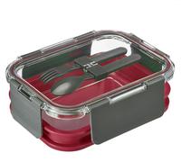 Westmark Fiambrera de 1740 ml, dos niveles, con cubiertos, 4 cierres de clic seguros, vidrio/silicona/plástico, confort, transparente/rojo/antracita, 236022ER