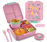 Fiambrera Rosa Multicompartimento, Lindo Tema de | Contenedor de Alimentos Cuadrado, Ideal para , el Trabajo y Picnics, Comidas con Estampados de Dibujos Animados, Cuidado al Lavar