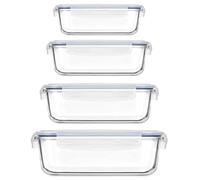 Fiambreras de Vidrio Borosilicato, 4 Piezas, 370 ml, 640 ml, 1 l, 1,5 l, Herméticas, Aptas para Microondas, Horno, Congelador, Lavavajillas, Tapa Plástico y Silicona. Set de 4 Recipientes - Tuppers.