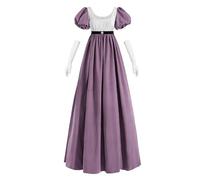 Fiamll Regency Vestido de mujer Jane Austen línea A con cintura imperio, vestido victoriano con bufanda para fiesta de té, morado, L