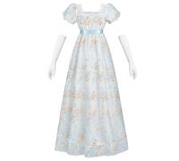 Fiamll Vestido de mujer estilo imperio con cintura imperio, vestido de baile de la Regencia, vestidos para mujer Cottagecore Renacentista con guantes de disfraz, azul, M