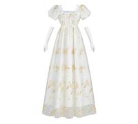 Fiamll Vestido de mujer estilo imperio, con guantes, dorado, XL