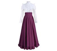 Fiamll Vestido medieval renacentista para mujer, vestido victoriano, vestido de fiesta vintage, blusa victoriana con falda larga renacentista, Rosa., XL