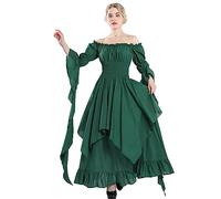 Fiamll Vestido victoriano Disfraz renacentista Mujer Vestido gótico de bruja Vestido de novia medieval, verde, S-M
