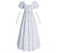 Fiamll Vestidos de mujer Regency para mujer Vestidos de estilo imperio con cintura floral de la era Regency Vestido de té de fiesta largo Vestido de época Renacentista, azul, XXL