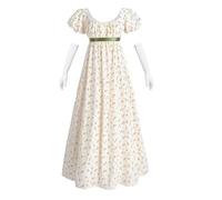 Fiamll Vestidos de mujer Regency para mujer Vestidos de estilo Imperio con estampado floral de la era Regency Vestido de té de fiesta largo Vestido de época Renacentista, beige, S