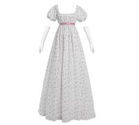 Fiamll Vestidos de mujer Regency para mujer Vestidos de talle imperio floral de la era Regency Vestido de té de fiesta largo Vestido de época Renacentista, Blanco, XL