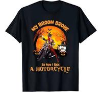 FIATI00P My Broom Broke So Now I Ride A Motorcycle Witch Halloween T-Shirt