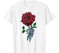 FIATI00P Skeleton Hand Red Rose Flower T-Shirt