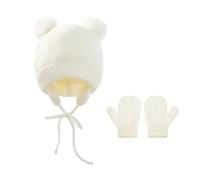 Fiauli 2 piezas/set Guantes de gorro de moda Blanco