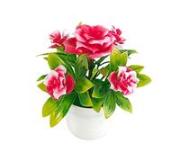 Fiauli Flor Artificial con Maceta, Planta en Maceta Decorativa de simulación pequeña, Nunca se Cae Fácil de Mantener Flor de plástico Artificial para la decoración de la Oficina en el hogar Rojo