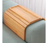 Fibogollo Bandeja de bambú para sofá, reposabrazos, flexible, antideslizante, para aperitivos, teléfono móvil, control, tazas (natural)