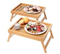 Fibogollo Juego de 2 bandejas para cama con patas plegables, bandejas de desayuno de bambú, bandeja para servir, mesa de cama para comida y aperitivos, bandejas para portátil para trabajar (natural)