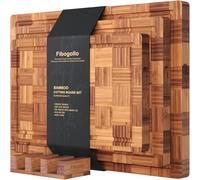 Fibogollo Juego de 3 tablas de cortar de bambú, versión mejorada de lujo, tabla de cortar para cocina, tablas de cortar de madera con ranura para jugo, juego de tabla de servir con soporte para carne,