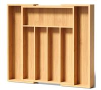 Fibogollo Organizador de cubiertos de bambú natural, tamaño mediano, cajón extensible