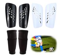 FIBOGOUP 2 pares de espinilleras de fútbol - con bolsillo optimizado - Medias antideslizantes - Espinilleras infantiles de fútbol L