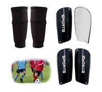 FIBOGOUP 2 pares de espinilleras de fútbol para niños y hombres - con bolsillo optimizado - Medias antideslizantes - (S negro + negro) - Espinilleras infantiles de fútbol