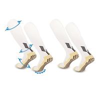 FIBOGOUP Calcetines Medias futbol | Niños adultos de tamaño universal| Suaves, Antideslizantes | Soporte para Tobillo y Pie | Perfectos, Transpirables | Tiro de balón perfecto. 2 pares de blancos