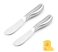 FIBOUND 2 Piezas Cuchillo de Mantequilla, Juego De Cuchillos De Cocina Mantequilla, Juego de Cuchillos de Untar de Queso con mango hueco ergonómico, Esparcidor de Queso Cuchillo para Desayuno(Plata)