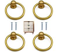 FIBOUND Juego de 4 tiradores de metal para cajones, de estilo retro, para muebles, armarios, cómodas, puertas, cajones, ojales de anillo, color dorado