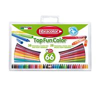 FIBRACOLOR Top Fun Color - Maletín de 66 piezas: 38 rotuladores de colores, 28 rotuladores de colores, superlavables