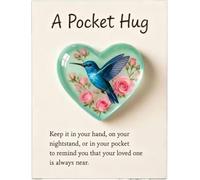Ficha de abrazo de bolsillo en forma de corazón de colibrí con tarjeta de condolencias, recuerdo de comodidad para el duelo y la pérdida (03)