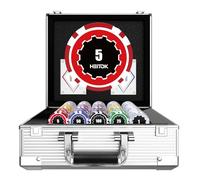 Fichas de póquer con denominaciones, Juego de 600 fichas de Casino numeradas con Peso de 11,5 g, 5 Dados, 2 Barajas con maletín de Aluminio Compacto para Texas Hold'em, Blackjack.