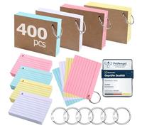 Fichas Siumir, paquete de 400, impresión a doble cara, tamaño A7, con cubierta kraft y anillas para hojas sueltas, con rayas de cuatro colores, ideales para el hogar y la escuela (10,5 x 7,4 cm)