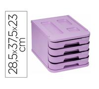 Fichero Cajones De Sobremesa Faibo Plastico 100% Reciclable 4 Cajones Violeta Pastel 28,5X37,5X23 Cm