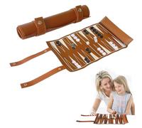 FICOFISE Backgammon - Juego de viaje enrollable para backgammon, clásico, incluye accesorios, juego de mesa portátil para familia y viajes, dimensiones del campo de juego: 35,5 x 25,2 cm (marrón)