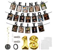 FICOFISE Guirnalda de fotos para 18 cumpleaños de niño dorado, una leyenda desde 2008, guirnalda decorativa para 18 cumpleaños con cadena de luces LED, 18 hitos decorativos para fotos de 1 a 18 años