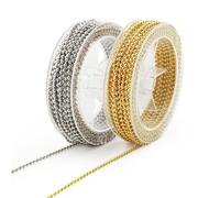 FICOFISE Juego de cadena de bolas de 20 metros con cadena de eslabones de oro y plata - 70 conectores de plata y oro 70 para collares, pulseras, collares, collares, manualidades, accesorios de joyería
