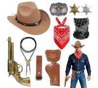 FICOFISE Juego de regalo de disfraz de vaquero: 11 piezas de accesorios occidentales para adultos, el disfraz perfecto para Navidad, fiesta de Año Nuevo, temática de vaquero, San Valentín