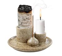 FICOFISE Quemador de Incienso 4 en 1, Porta Incienso de Cerámica, Soporte Incienso para Palo Santo Salvia con Cenicero, Quemador Palo Santo para Aromaterapia, Yoga, Salón y Meditación (Caqui)