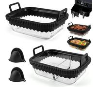 FICOFISE Recipiente Air Fryer de Vidrio para Ninja AF400EU, Recipiente Cristal Air Fryer Con Mango de Silicona, Reutilizables Accesorios Airfryer, Resistente Accesorios Freidora De aire