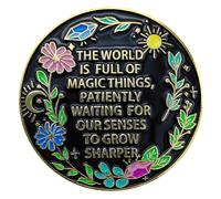 Ficsowy Broche esmaltado con cita "The World is Full of Magic Things", diseño floral, joyería para mochila, sombrero, ropa, mediano, zinc, sin piedras preciosas