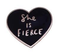 Ficsowy Broche esmaltado con texto en inglés "She is Fierce", diseño de corazón negro, para mochila, sombrero, insignias, accesorios para regalos, cobre, sin piedras preciosas, cobre, sin piedras