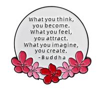 Ficsowy Pin con cita de Buda, frase zen inspiradora, broche de solapa esmaltado, zinc, sin piedra preciosa, zinc, sin piedras preciosas, Zinc, No es una piedra preciosa