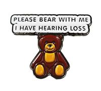 Ficsowy Please Bear With Me: Pin esmaltado para concienciación sobre la pérdida auditiva, pin de solapa con diseño de oso lindo y de apoyo para mochilas, sombreros, chaquetas, insignia, mediano, zinc