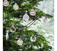 Fictory 12 bolas de adorno de plástico transparente rellenables, decoraciones navideñas reutilizables de 6 cm para fotos de caramelos, miniaturas, con tapa plateada y cuerda para decoración del hogar