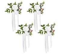 Fictory 4 piezas de flores blancas para respaldo de silla de boda, ramo floral artificial para decoraciones rústicas de boda y accesorios de fotografía