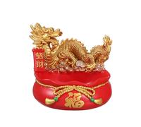 Fictory Adorno de resina de dragón de la suerte con llavero y jarrón de flores, decoración multifuncional para el hogar y la oficina para escritorio, bar, exhibición de entrada