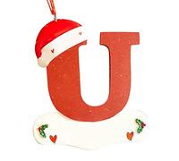 Fictory Adornos de Navidad de madera personalizados, letras del alfabeto de la A a la Z con diseño de sombrero de Papá Noel para nombres de familia personalizados, decoración navideña para árbol