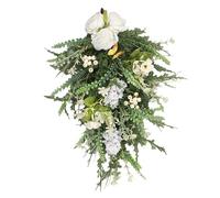 Fictory Cesta colgante de girasol artificial, árbol floral LED de 50 cm con rosas blancas para decoración de pared, arreglo floral invertido para interiores y exteriores, planta falsa que funciona con