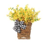 Fictory Cesta de flores artificiales de forsythia con luces LED, corona floral de primavera para colgar en la pared para decoración del hogar, Pascua, boda
