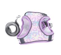 Fictory Chaleco para mascotas, malla transpirable, correa canina morada pequeña, ajuste ajustable para felinos, seguridad nocturna, reflectante, fácil de caminar, correa de 1,5 m