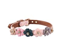 Fictory Collar de perro ajustable de piel sintética con flor de diamante para perros y gatos pequeños y medianos, cuello de 29-38 cm, color rosa